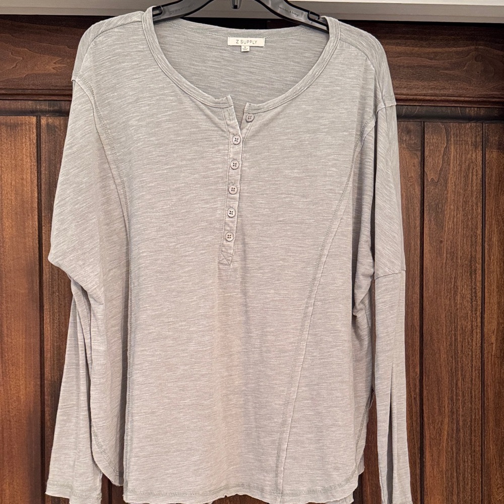 Z Supply Heather Gray/Green Long Sleeve Henley